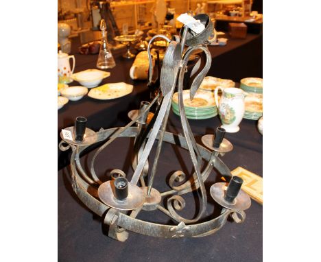 Large wrought iron five sconce ceiling light