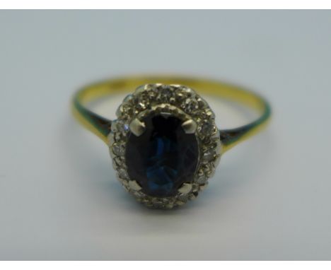 An 18ct gold, diamond and sapphire ring, 3.5g, T