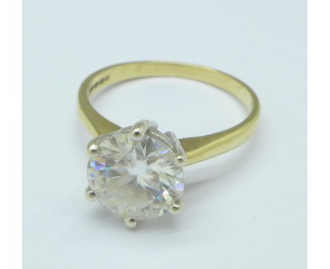 A 9ct gold and moissanite solitaire ring, 2.6g, M
