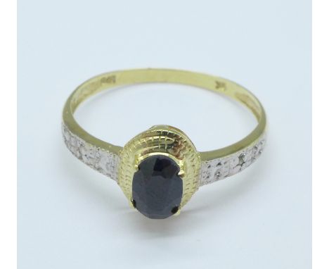 A 9ct gold, sapphire and diamond ring, 1.2g, O