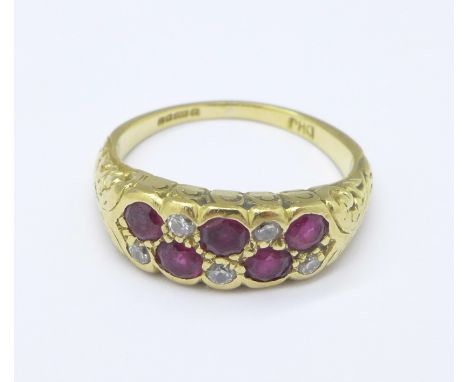 An 18ct gold, ruby and diamond ring, 5.5g, K