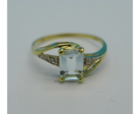 A 9ct gold, aquamarine and diamond ring, 1.1g, O