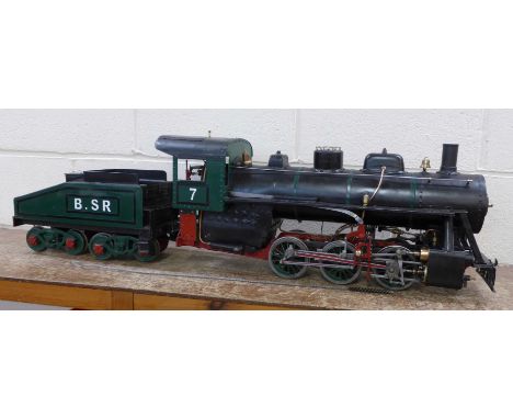 A 3½" gauge, 0-6-0 live steam model Caribou engine and tender, 68cm and 43cm