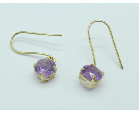 A pair of 9ct gold and amethyst earrings