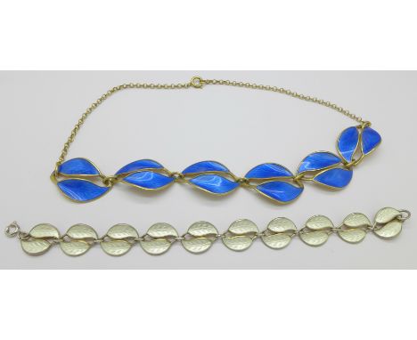 A silver and enamel David Andersen, Norway necklet and bracelet