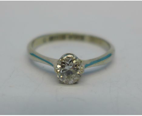 An 18ct gold, platinum and diamond solitaire ring, approximately 0.50ct diamond weight, 2.5g, Q