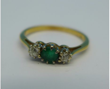 An 18ct gold, emerald and diamond ring, 2.3g, O