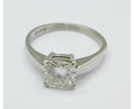 An 18ct white gold and moissanite solitaire ring, 2.9g, M