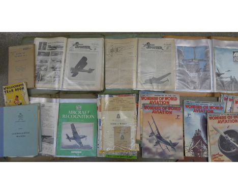 A collection of WWII aircraft magazines and ephemera, including Aircraft Recognition/Aeroplane Spotter, RAF Air Training Corp