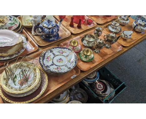 Three trays of ceramics to include: Noritake porcelain tea ware, Continental cabinet cups and saucers, Noritake floral plates