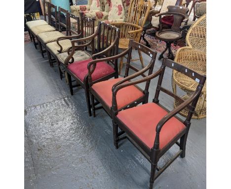 Set of six 19th century mahogany bar-back dining chairs with drop-in seats. (4+2) (6). Together with another 19th century sti