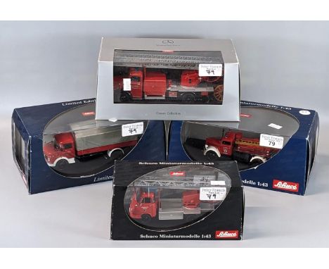 Collection of three Schuco 1:43 scale models of fire related vehicles together with another marked Classic Collection in orig