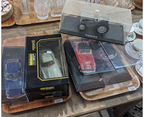 Collection of diecast vehicles to include: Burago 1:18 scale Mercedes Benz 300SL, Ferguson TE20 tractor and other cars in per