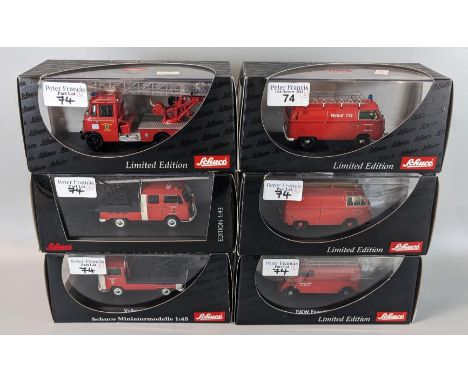 Six Schuco limited edition 1:43 scale diecast fire engine / fire related vehicles all in original boxes (6). (B.P. 21% + VAT)