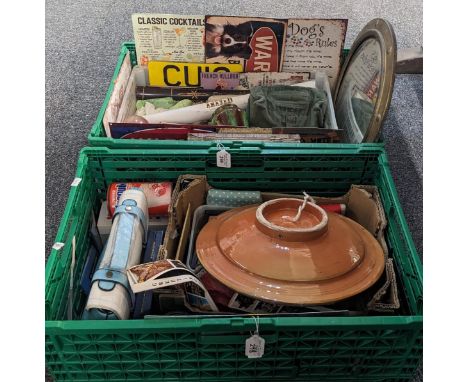 Collection of miscellaneous items to include: military army bag, video games, metal signs, Paddington Bear snow globe, vintag