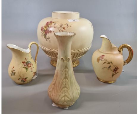 Collection of Royal Worcester 'Blush Ivory' items to include flat-backed jug, large ginger jar (missing cover) shape number 1