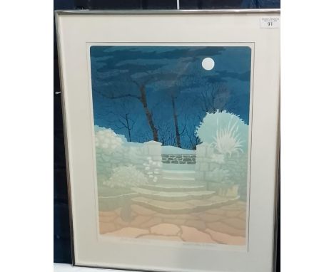 Bernard Green (worked in Wales), 'Garden At Night II', limited edition coloured print number 22 of 70. Signed in pencil. Imag