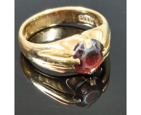 9ct gold and red stone dress ring. 3g approx. Ring size F. (B.P. 21% + VAT)