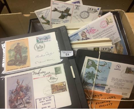 Large box of covers in albums on pages, and shoebox with RAF covers, Royal marines covers, Royal Navy covers and British Army