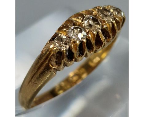 18ct gold diamond five stone ring. 3.5g approx. Ring size K 1/2. (B.P. 21% + VAT)
