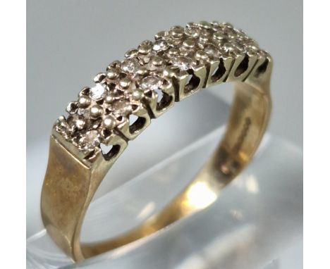 9ct gold multi-cluster diamond ring. 3.1g approx. Ring size Q. (B.P. 21% + VAT)