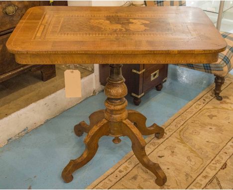 SORRENTO LAMP TABLE, 19th century North Italian, rectangular, walnut banded and classical chariot inlaid, on quadruped suppor