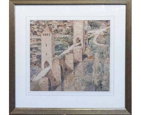 GEORGE GRAHAM (British 1881-1949) 'Brick Bridge with Two Towers', 1922, watercolour, signed and dated lower right, 45cm x 50c