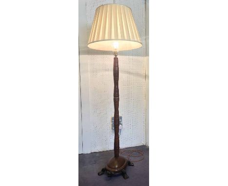 TURTLE STANDARD LAMP, French 1930's, Art Deco, glazed in a scumbled finish, with a pleated shade  168cm H