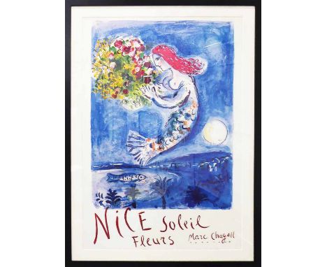 MARC CHAGALL 'Nice Soleil Fleurs', lithograph in colours, 1962, printed by Mourlot Paris, signed in the plate, 99cm x 62cm, f
