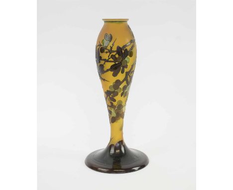 EMILLE GALLE (1846-1904), peaches Cameo glass lamp base, circa 1920, signed Galle.