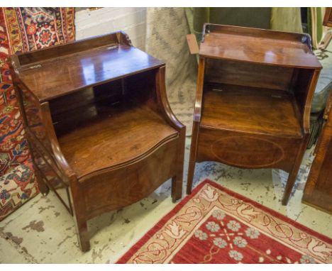 COMMODE/LAMP TABLE, 18th century George III, Cuban mahogany with hinged shelf upon rising lid storage and Serpentine figured 