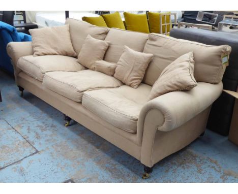 GEORGE SMITH SOFA, of large proportions on a natural coloured fabric and detachable legs, 106cm D x 240cm L. (with faults, so