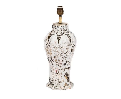 A CONTINENTAL FAIENCE OCTAGONAL BALUSTER VASE  MID 18TH CENTURY AND LATER ADAPTED AS A LAMP Probably Low Countries or North G