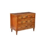 A CONTINENTAL WALNUT AND MAHOGANY BANDED CHEST OF DRAWERS, PROBABLY DUTCH, CIRCA 1800