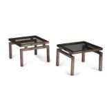 A PAIR OF PATINATED METAL LOW OCCASIONAL TABLES