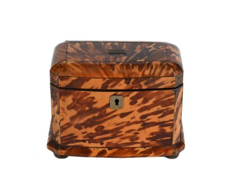 Y&nbspA WILLIAM IV TORTOISESHELL TEA CADDY  CIRCA 1835 The lid with vacant silver cartouche enclosing two subsidiary lids 13.