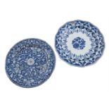 TWO LARGE CHINESE BLUE AND WHITE DISHES, QIANLONG