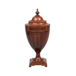 A MAHOGANY AND INLAID CUTLERY URN IN GEORGE III STYLE, CIRCA 1900