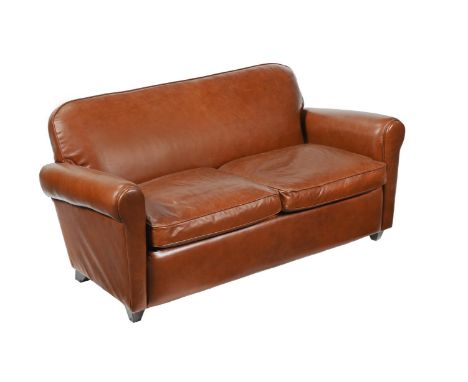 A LEATHER UPHOLSTERED SOFA, IN 19TH CENTURY STYLE  BY HEAL'S, OF RECENT MANUFACTURE With fire label  75cm high, 151cm wide, 8