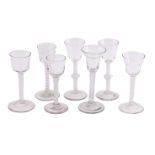 A SELECTION OF OPAQUE-TWIST WINE GLASSES INCLUDING AN ENGRAVED EXAMPLE, THIRD QUARTER 18TH CENTURY