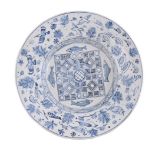 RUSSELL COATES SOMERSET, NORTH AFRICAN WILDLIFE; A BLUE AND WHITE PORCELAIN CHARGER, CONTEMPORARY