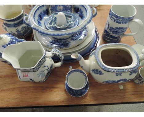 A selection of Blue and white ware including Spode, Cauldon etc