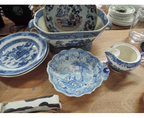 A selection of blue and white ware including Copeland Spode