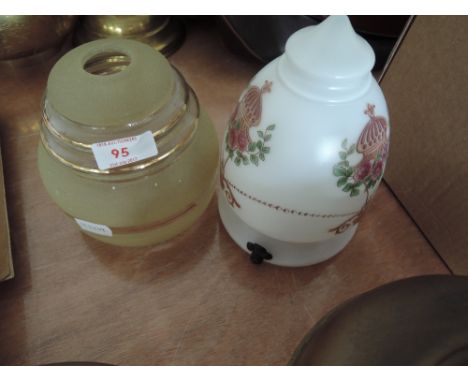 Two glass light shades including hand painted milk glass  and deco style  