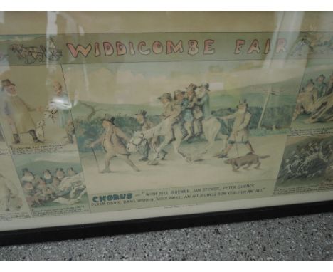 A framed print Widdicome Fayre and framed sampler
