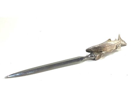 Vintage novelty silver salmon letter opener measures approx 20cm long hallmarked silver salmon metal blade 