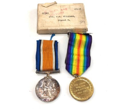 ww1 boxed medal pair to 87345 pte w.r williams liverpool .r 