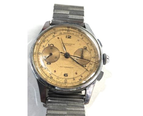 Vintage Suisse telemeter scale 1940s chronograph gents wristwatch the watch does work but requires attention hand starts and 