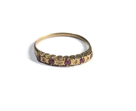 9ct gold ruby &amp; diamond half eternity ring (1g) 