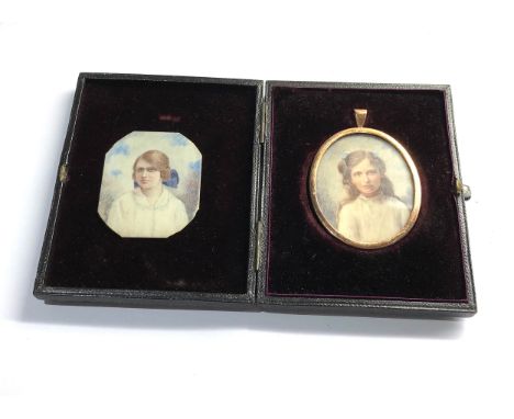 Vintage boxed miniature portrait pendant and other miniature portrait 
